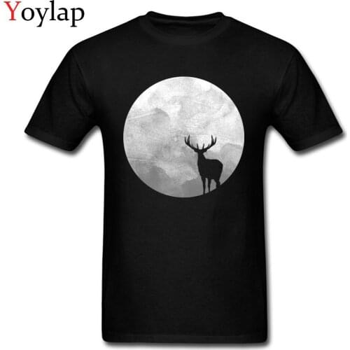 Hip Hop Printed Funny Forest Deer Elk On Moon Casual T Shirts For Men Vintage Never Fade Regular White XL Tops T-Shirt