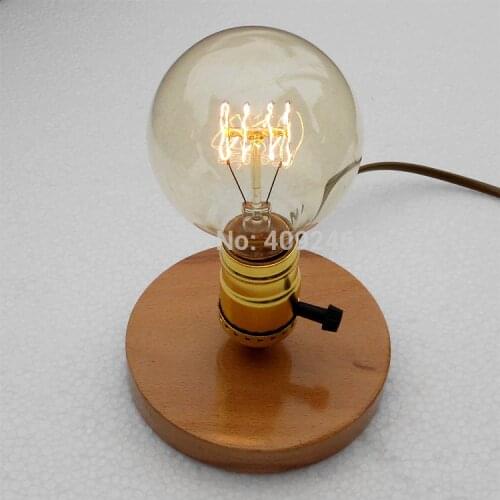 Injuicy Lighting Vintage Industrial Table Light Edison Bulb Wooden Desk Lamp E27 (Wood/Black)