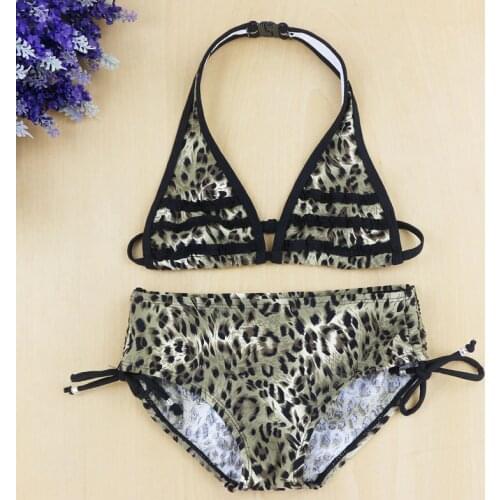 8-16 Y Girls Bikini Set Children Two Piece Swimsuit Swimwear with Elastic Leopard Floral Pattern Kids Bathing Suit