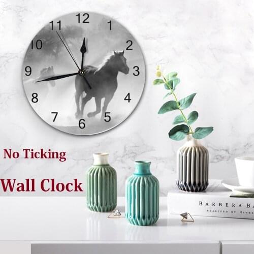 Horses Aniaml Round Wall Clocks Decor Numeral Digital Dial Mute Silent non-ticking electronic wall Decor clocks Battery Operated