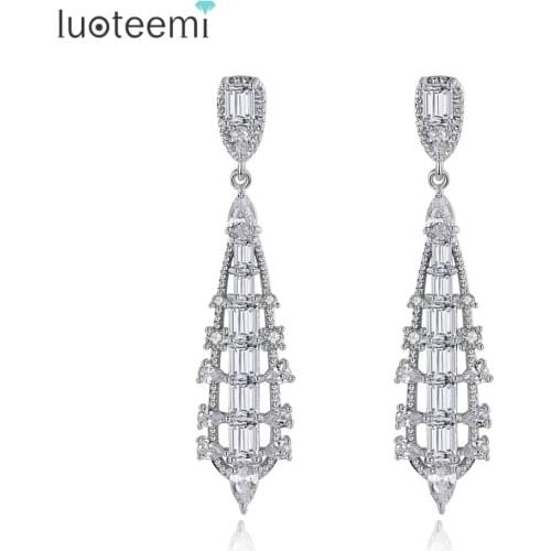 LUOTEEMI Luxury Chandelier Drop Earrings for Women Wedding Engagement Bridal Fashion Jewelry Brincos Femme Bijoux Christmas Gift
