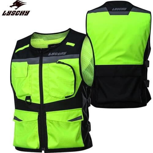 LYSCHY Motorcycle Jacket Reflective Vest High Visibility Night Shiny Warning Safety Coat for Traffic Work Cycling Team Uniform
