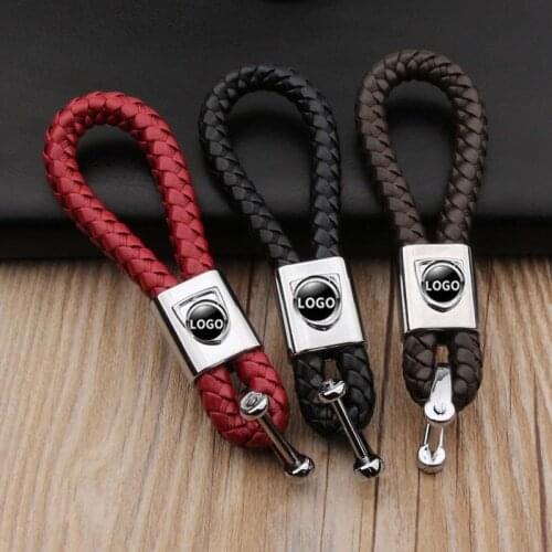 3D metal leather logo keychain Hand Woven Horseshoe Buckle for Honda VW LEXUS Land Rover Mitsubishi Infiniti BYD Subaru Toyota