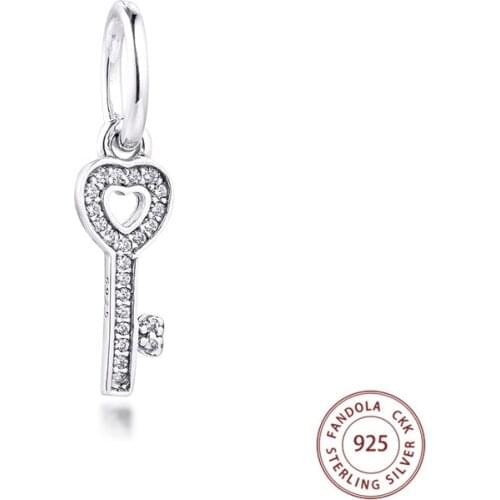 Trendy 925 Sterling Silver Symbol of Trust Key Dangle Beads Fits Pandora Bracelet Argent Charms for Jewelry Making kralen