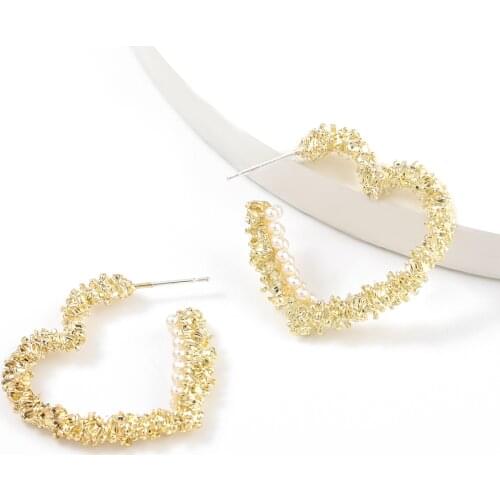 Fashion Imitation Pearl Metal Notch Heart-shaped Earrings Womens Creative Pop Party Jewelry Accessories