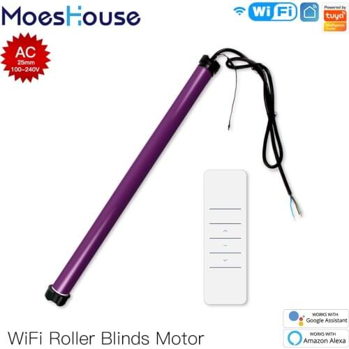 MoesHouse WiFi Automatic 25mm Smart AC Tubular Roller Blinds Motor RF433 Remote 38mm Tube Smart LifeTuya with Alexa Google Home