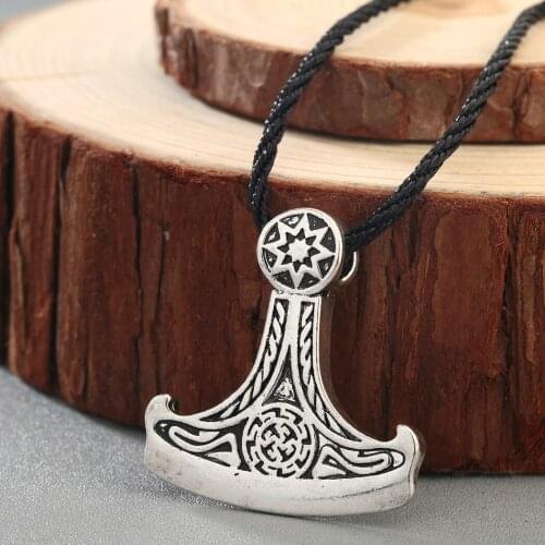 QIAMNI Gothic Mens Viking Knot Axe Of Perun Head Pendant Necklace Nord Odin Ax Star Mjolnir Slavic Pagan Gift Jewelry Choker
