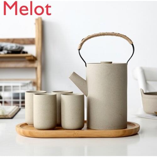 Water Utensils Set Household Teapot Ceramics Cold Water Jug Water Cup Set Living Room Creative Pottery Clay Material