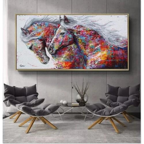 Two Running Horses Canvas Painting Modern Abstract Animal Prints and Posters Cuadros Wall Art Picture for Living Room Home Decor