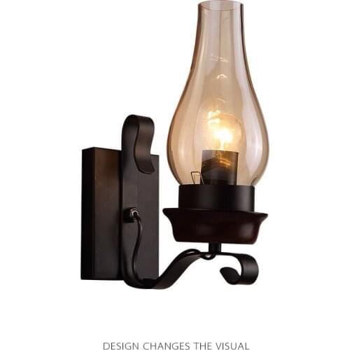Nordic Rustic Glass Wall Lamp Vintage Industrial Bedroom Bedside Wall Sconce E27 Bulb Metal Wall Light Fixtures Lighting WL250