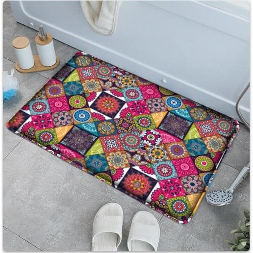 Non-slip Mandala Style Colorful Floral Pattern Rug Floor Mat Living Room Balcony Bedroom Kitchen Carpet Living Bathroom Room