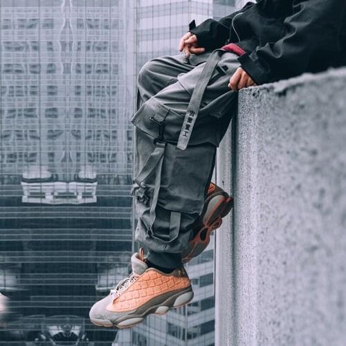 Leisure function tooling flying women/Mens clothes Harajuku trousers Cargo Pants mechanical pocket Ribbon Jogger Hiphop lover