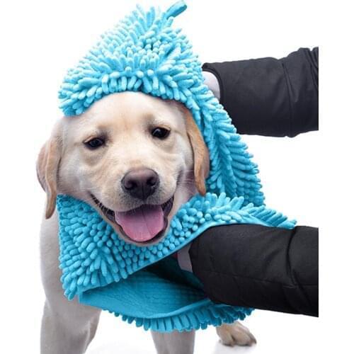 Dog Towel Ultra Soft Microfiber Chenille Dog Pet Bath Dry Towel Hand Pockets Super Absorbent Durable Quick Drying Washable Towel