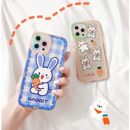 Korea Cute Rabbit Cartoon Radish Phone Case for iPhone 12 11 Pro Max XR X XS 7 8 Plus Shockproof Transparent Soft Silicone Cover