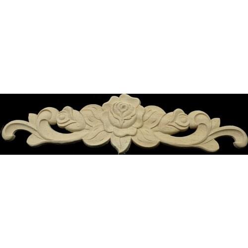 Rectangle Carving Natural Wood Appliques for Furniture Cabinet Unpainted Wooden Mouldings Decal Vintage Decoration Accessories