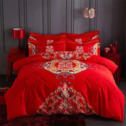 Luxury oriental wedding Bedding sets Red Royal Bedclothes Queen KIng size Bed set Duvet cover Bedspread