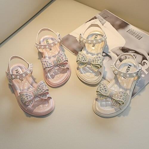 Baby Girls Beach Sandals for Girls Sweet Kids Princess Sandals with Bownot Pearl Non-slip New Open Toe Children Shoes SP120