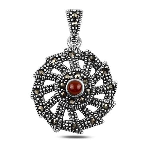 Silverlina Silver Natural Stone & Marcasite Pendant