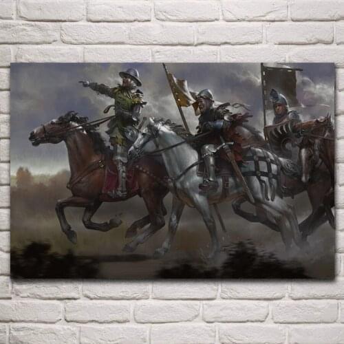 Medieval knights riding horses in battle fantasy artwork posters on the wall picture home living room decoration bedroom KP298