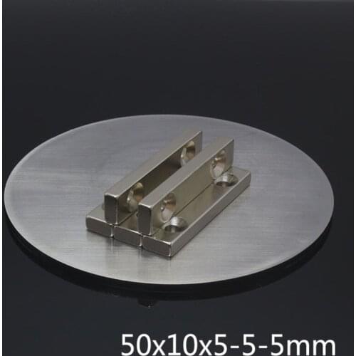 5pcs 50x10x5 Super Strong Powerful Block Countersunk Magnets 50 x 10 x 5 mm 2 hole 5mm Cuboid Rare Earth Neodymium Magnet