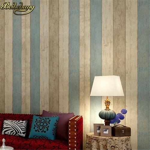 Beibehang papel parede papel mural Vintage Stripes Non-woven Wallpaper Simple Retro Wood Wall Paper Room Decor Papel Parede Home