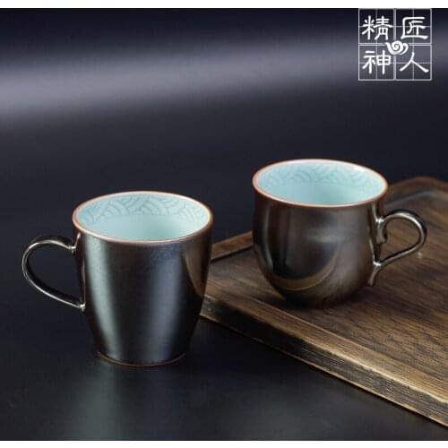 Spot Japan potters doi jas Wen Chun hand enamel black mirror gift mug cup cup