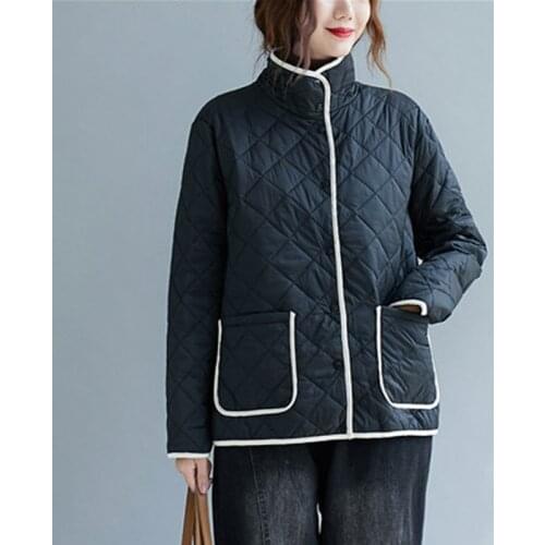 Women Casual Quilted Coats New 2020 Autumn Winter Vintage Style Stand Collar Double Pocket Female Thick Cotton Jackets S2696