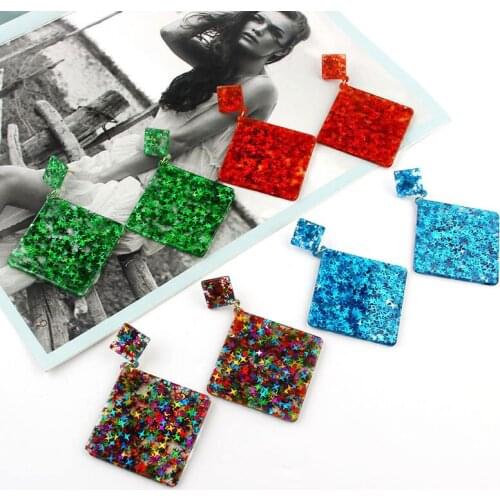 Women Exaggerated Personality Bohemia Geometric Square Star Glitter Acrylic Acetate Earrings