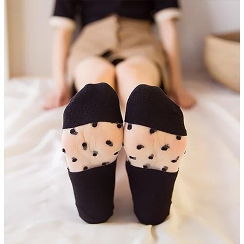 Hot Sale Womens Nylon Transparent Socks Women Crystal Silk Cotton Lace Mesh Boat Socks Women Socks Girls Thin Socks