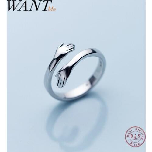 WANTME Genuine 925 Sterling Silver Fashion Simple Hug Couple Opening Finger Ring for Women Chic Party Romantic Jewelry Gift