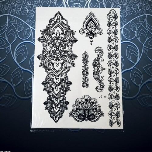 1PC Sexy Body Art Flash Waterproof Tattoo Women Black Henna Bracelet Design Lace Flower Arm Sleeve Temporary Tattoo Paste PBJ016