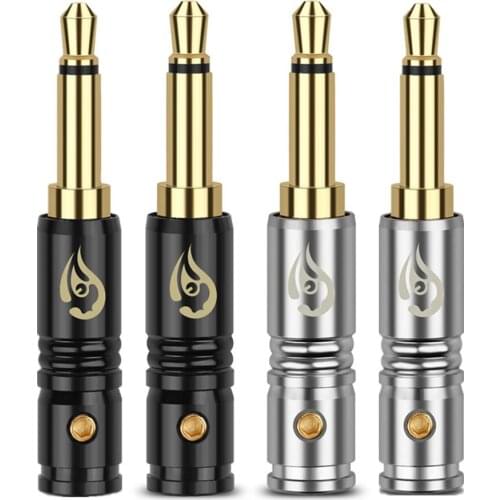 10pcs Headphone Plug 3.5mm Mini Jack Mono Gold Male Copper Plugs 4mm Wire Hole Metal Connector 2 Pole Audio Jack Adapter