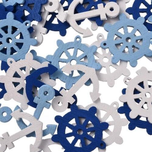 50pcs/100pcs Mix Wooden Buttons Multi Shape Decorative Craft Painting Sea Sailor Anchor Series Button DIY Handmade Supplies