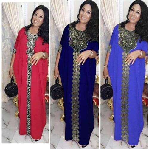 African Dresses For Women Africa Clothing AFrican Design Bazin Chiffon Long Stick Diamond SLeeve Dashiki Dress Lady Cloth