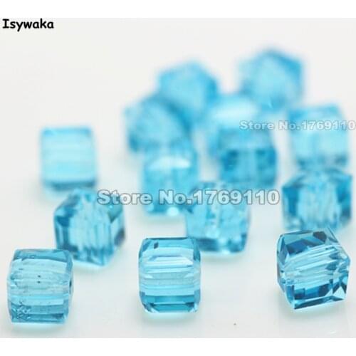 Isywaka 100pcs Lake Blue Color Square 6mm Austria Crystal Beads charm Glass Beads Loose Spacer Bead for DIY Jewelry Making