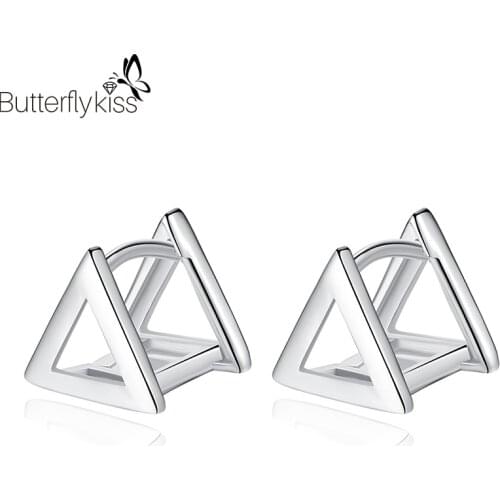 BK Simple Real 925 Sterling Silver Earrings Three-Dimensional Triangle Fashion 9*9mm Ear Stud Engagement Jewelry Female Gifts