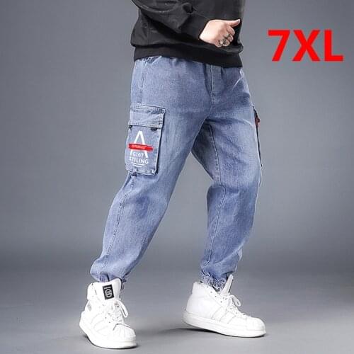Big Size 7XL Baggy Jeans Men Denim Pant Fashion Harajuku Skateboard Jeans Pants Elastic Waist Plus Size 7XL Trousers Male HX535