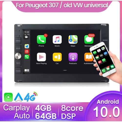 CarPlay Android 10.0 Car GPS Multimedia Player for Peugeot 307 old VW Volkswagen Universal Radio Stereo FM 8Core Ram 4G Rom 64GB