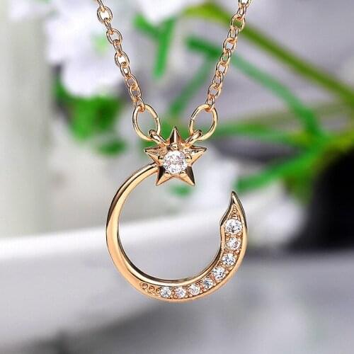 New Style Moon Six-Pointed Star Pendant Necklaces For Women Girls Gold Color Crystal Clavicle Chain Necklace Jewelry Gifts
