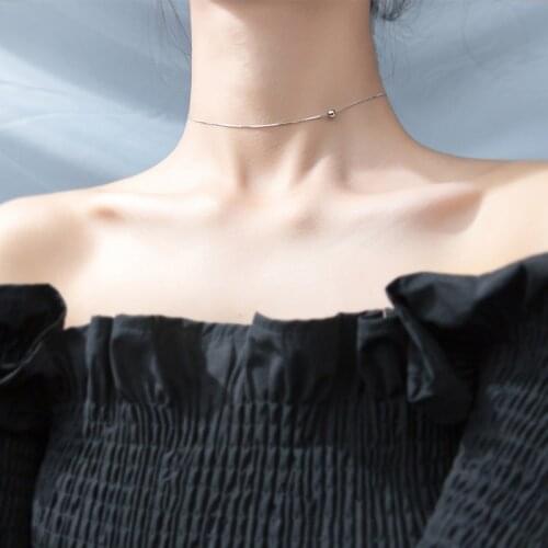 Real 925 Sterling Silver Box Chain Light Beads Choker Necklaces Minimalist Fine Jewelry For Women Party Accessories Gift