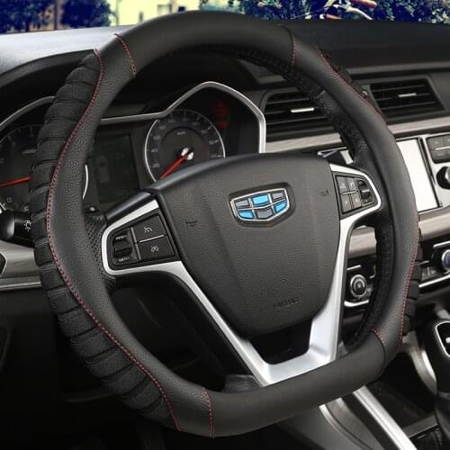 D Shape Steering Wheel Cover PU Leather for Geely Atlas Emgrand EC7 Coolray VW Golf 7 Hyundai Santa fe 2014-2020