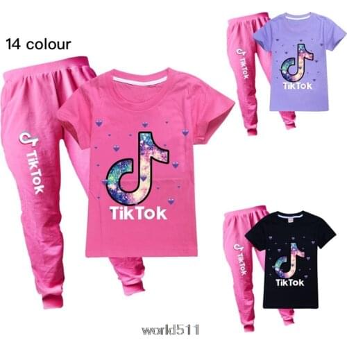Tik Tok Summer Kids Clothes Suit Child Fashion Boys Girls T Shirt Shorts 2Pcs/set Toddler Clothing Casual Teenagers Tracksuits