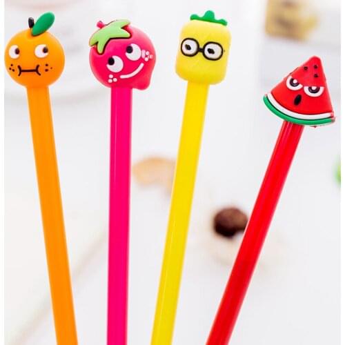 JUGAL 12pcs/lot Creative Cartoon Gel Pen 0.5mm Fruit Pen School Supplies Kawaii Decorative Writing pen Material Escolar