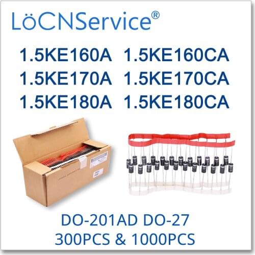 LoCNService 500PCS 1000PCS 1.5KE160A 1.5KE160CA 1.5KE170A 1.5KE170CA 1.5KE180A 1.5KE180CA DO-201AD UNI BI DIP High quality 1.5KE