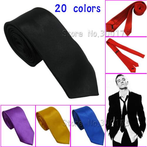 Men Solid Skinny Necktie Gravatas Slim Corbatas Wedding Narrow Neck Tie Satin Cravat Male 22 Colors 6CM