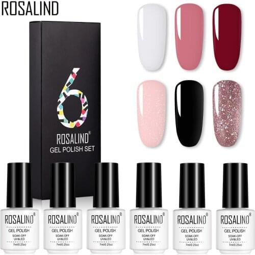 6PCS/LOT)ROSALIND Nail Gel Set 7ml Pure Colors UV Nail Gel Polish Need Base Top Coat Soak off Nail Art Semi Permanent Manicure