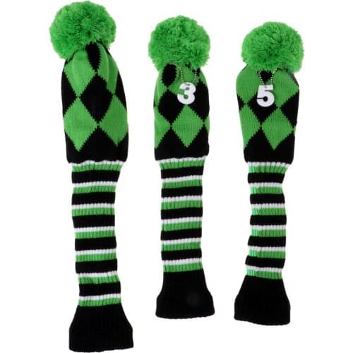 Set of 3 Knit Pom Pom Head Covers Golf Club Headcover for Driver Wood(up to 460CC), Fairway Wood, and Hybrid