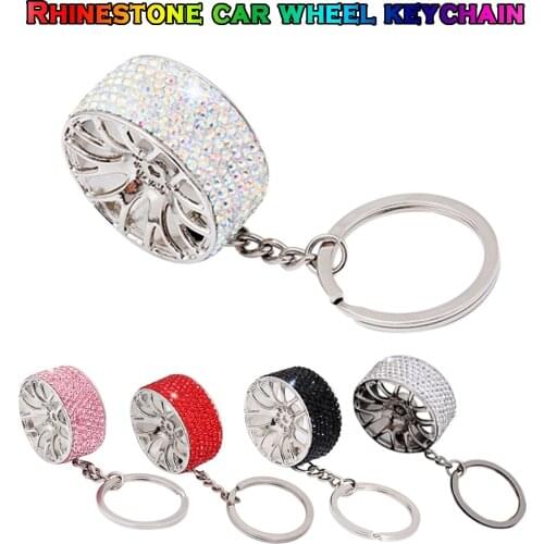 Rhinestone keychain New Creative Wheel Hub Rim Model Car Key Chain Keyring Gift Car Key Chain Holder Porte Clef