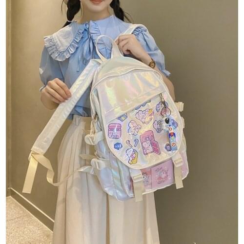 2021 Summer New Laser PVC Fashionable Girl Backpack Korean Large Capacity Cute Schoolgirl Schoolbag Oxford Coated Cloth Back Bag