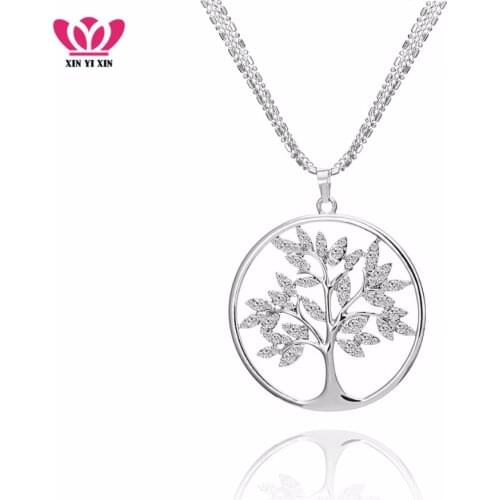 2020 New Arrival Tree of life Pendant Crystal Necklace Gold Silver Color 3 Chains Sweater Collier For Women Dropshipping